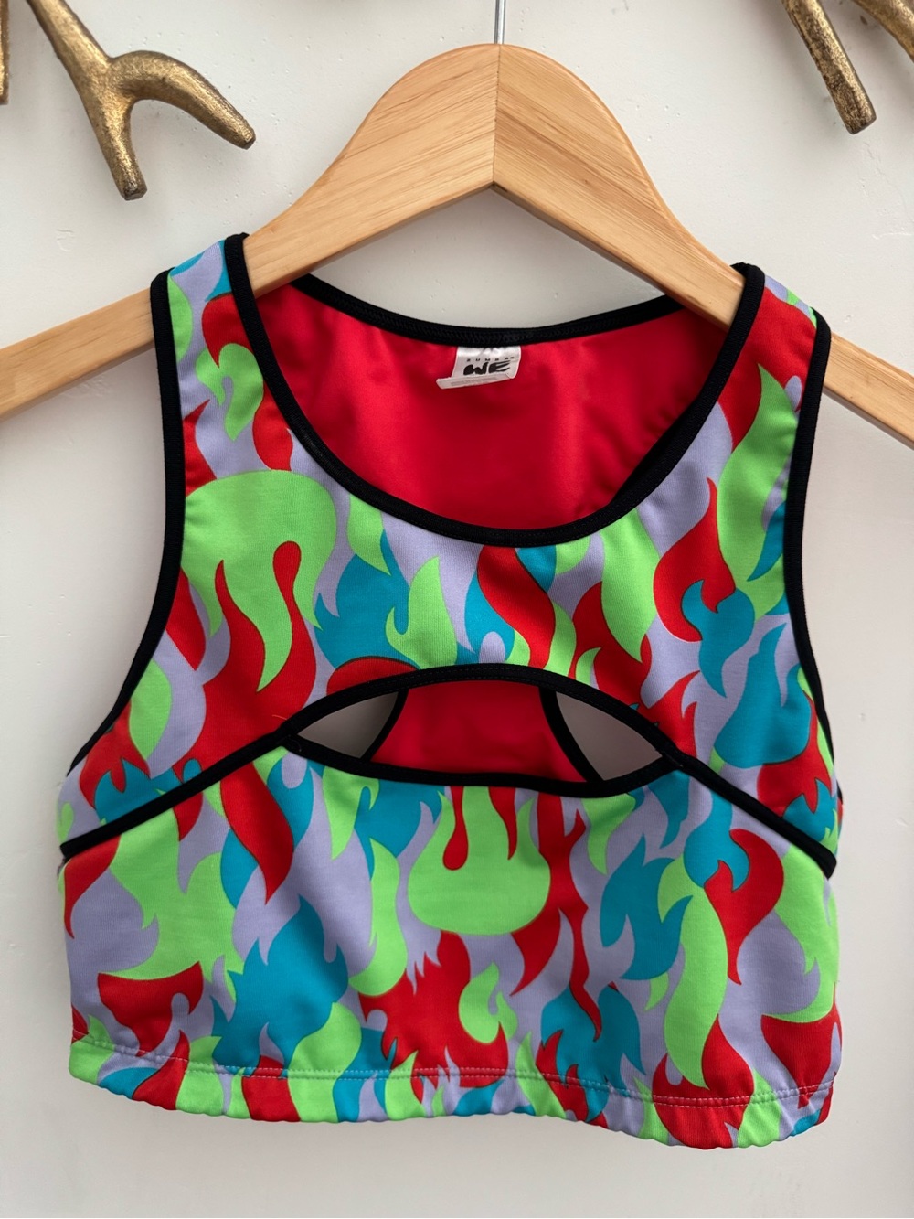 Zumba Fitness Red Green Blue Flame Cutout Sports Bra
